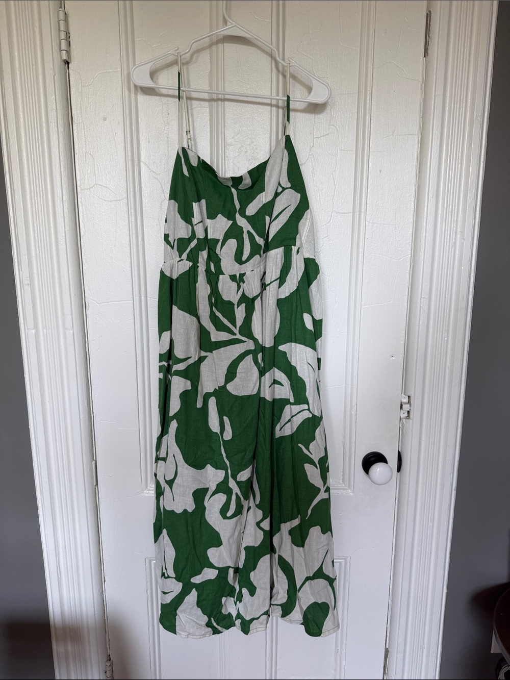 H&M Green and White Abstract Print Spaghetti Strap Dress